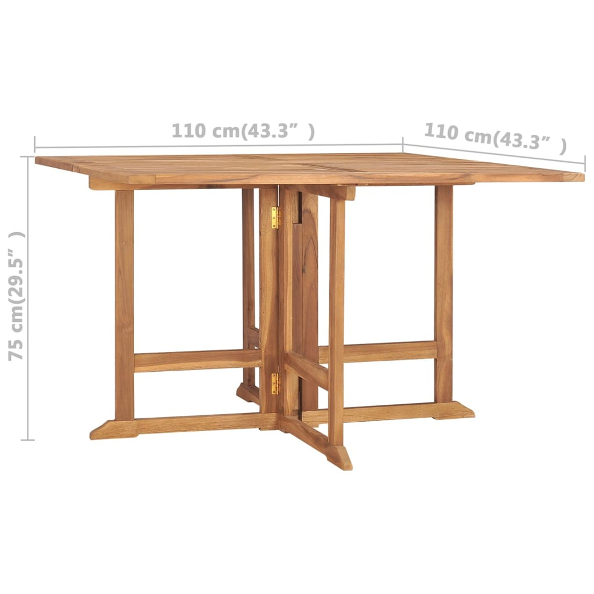 Klapptisch aus Holz mit quadratischer Platte. Der Tisch hat vier Beine. Er hat eine Holzfarbe.
