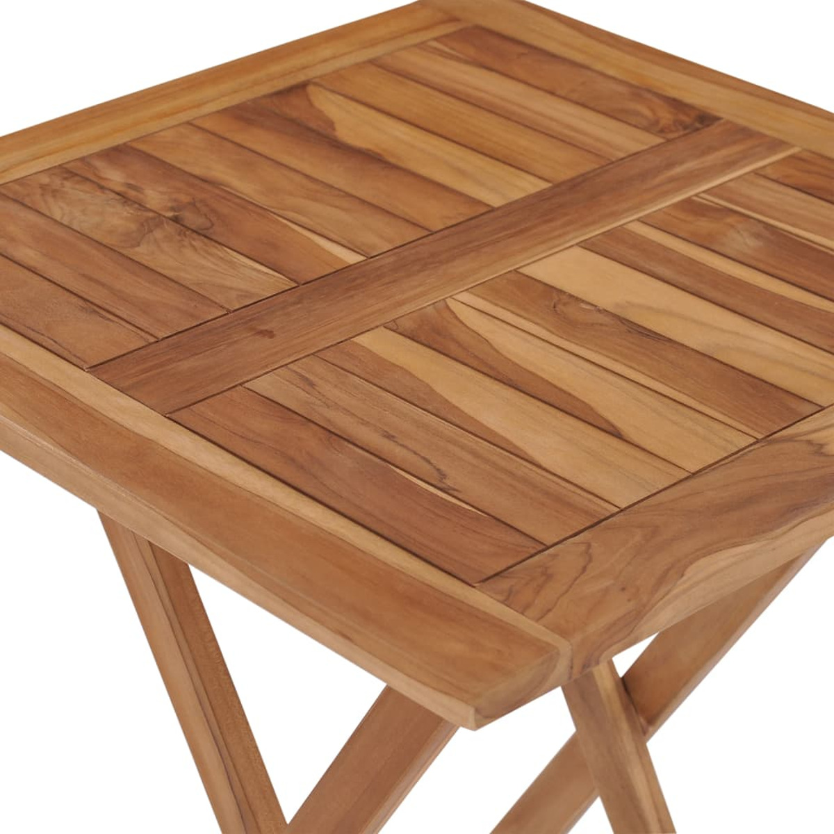 Holz-Klapptischplatte. Der Tisch besteht aus Holzlatten und hat ein Klappgestell.