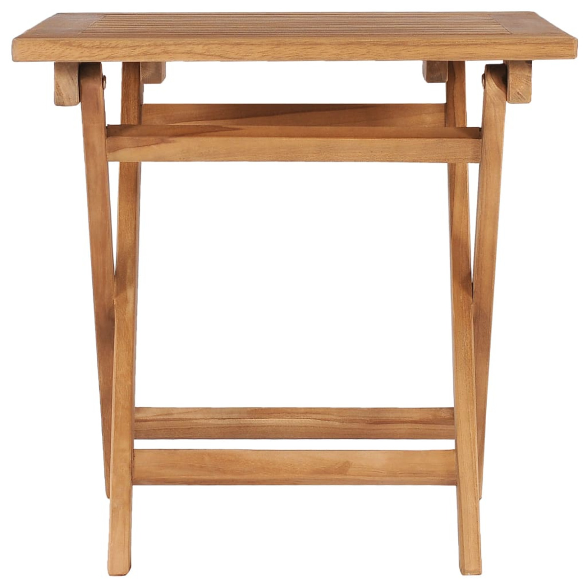 Kleiner, klappbarer Holztisch. Hellbraunes Holz, weißer Hintergrund.
