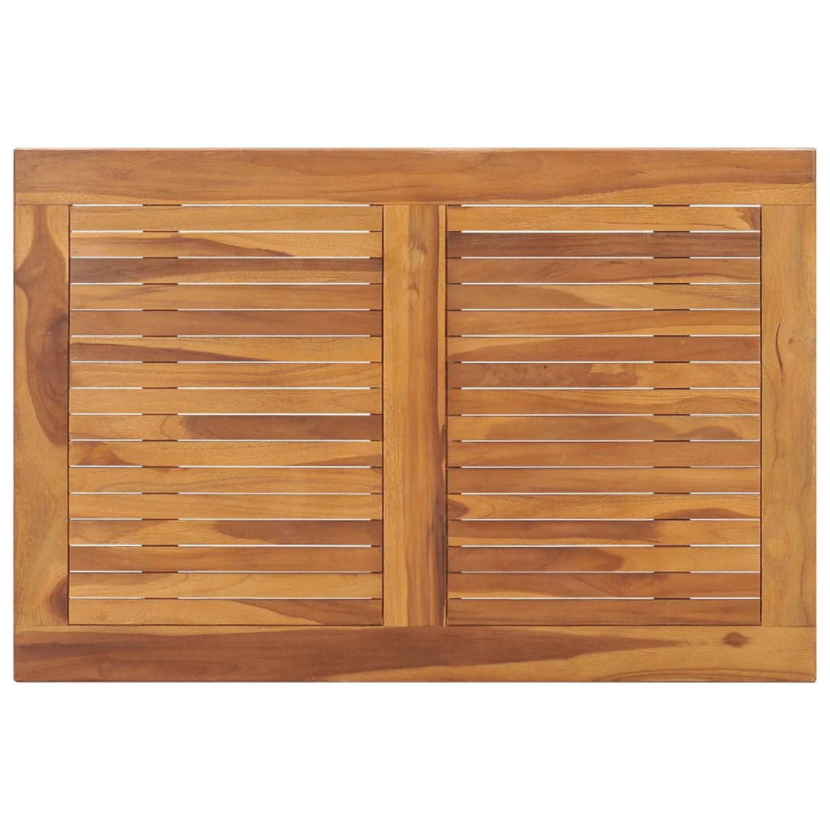 Tischplatte aus Holz mit horizontalen und vertikalen Lamellen. Rechteckig, mit Rand.