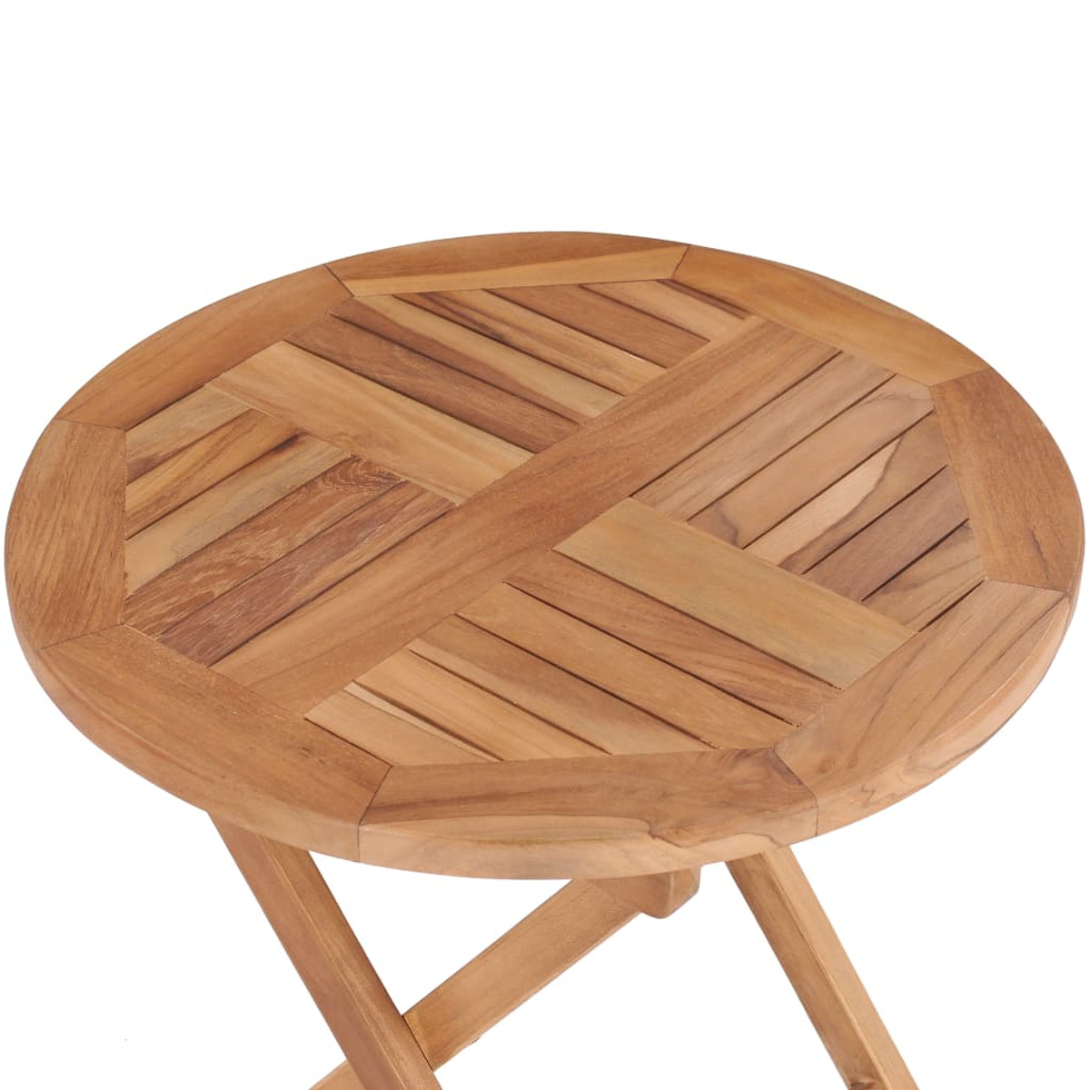 Runder Holz-Klapptisch mit Holzmaserung.