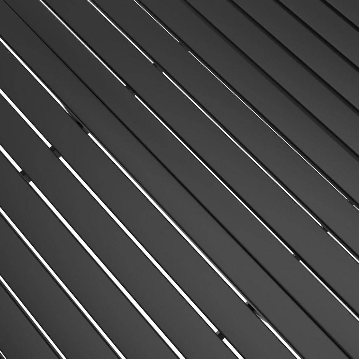 Schräge Ansicht von schwarzen Holzlatten. Zeigt die Linien und Lücken.