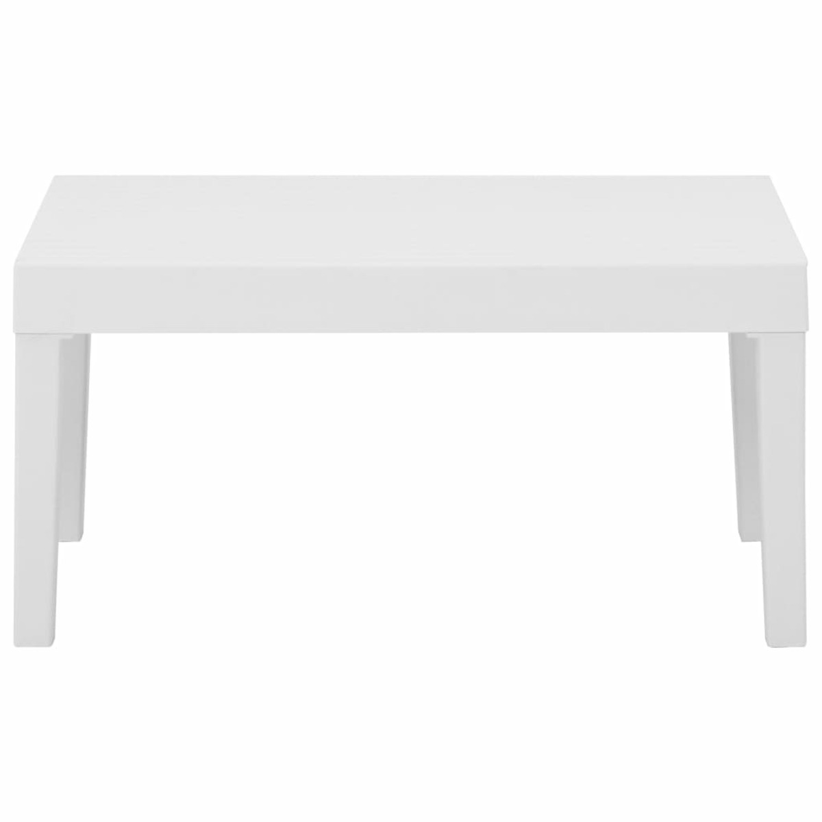 Weißer rechteckiger Tisch mit vier Beinen. Einfaches und sauberes Design vor weißem Hintergrund.