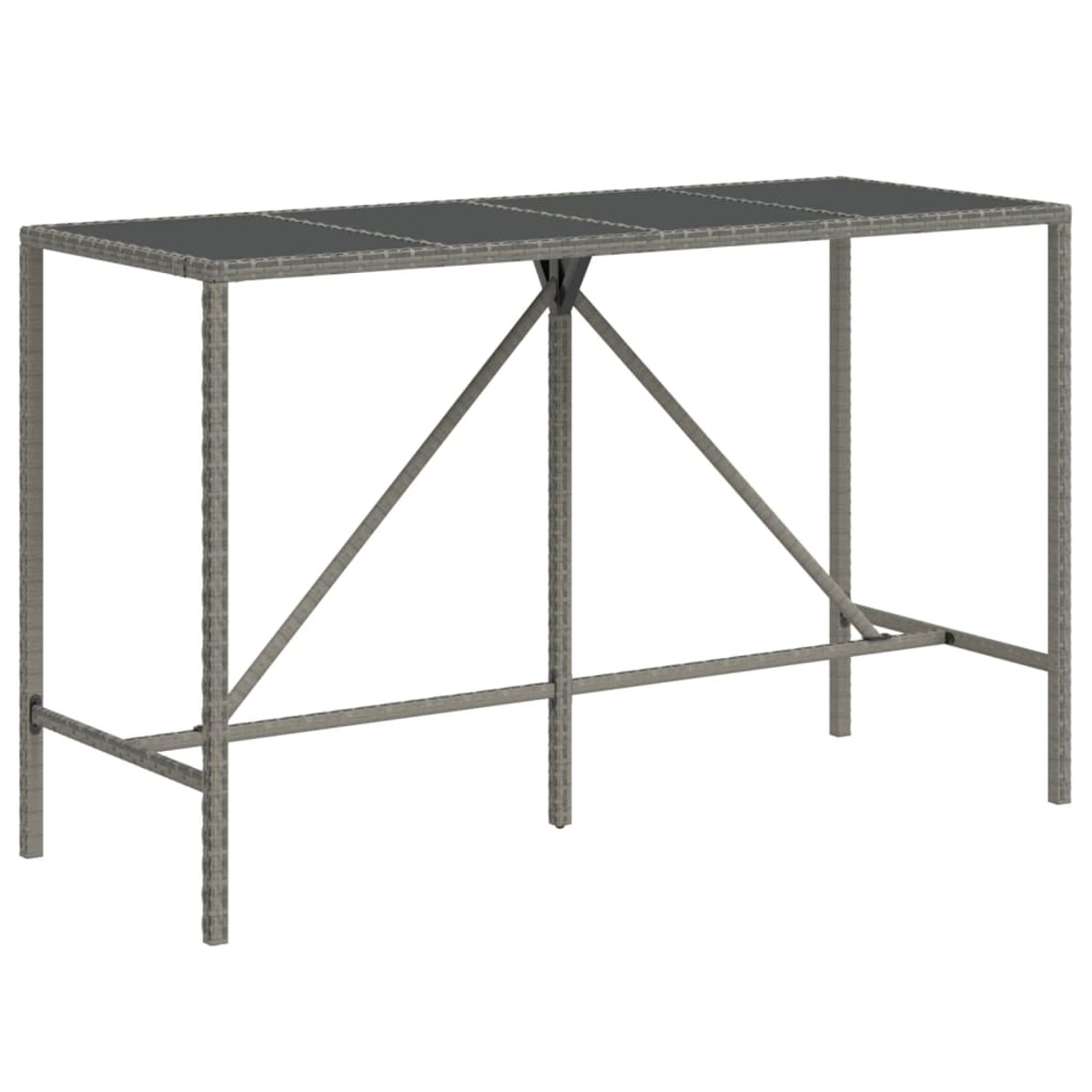 Grauer Rattan-Bartisch mit Metallgestell.