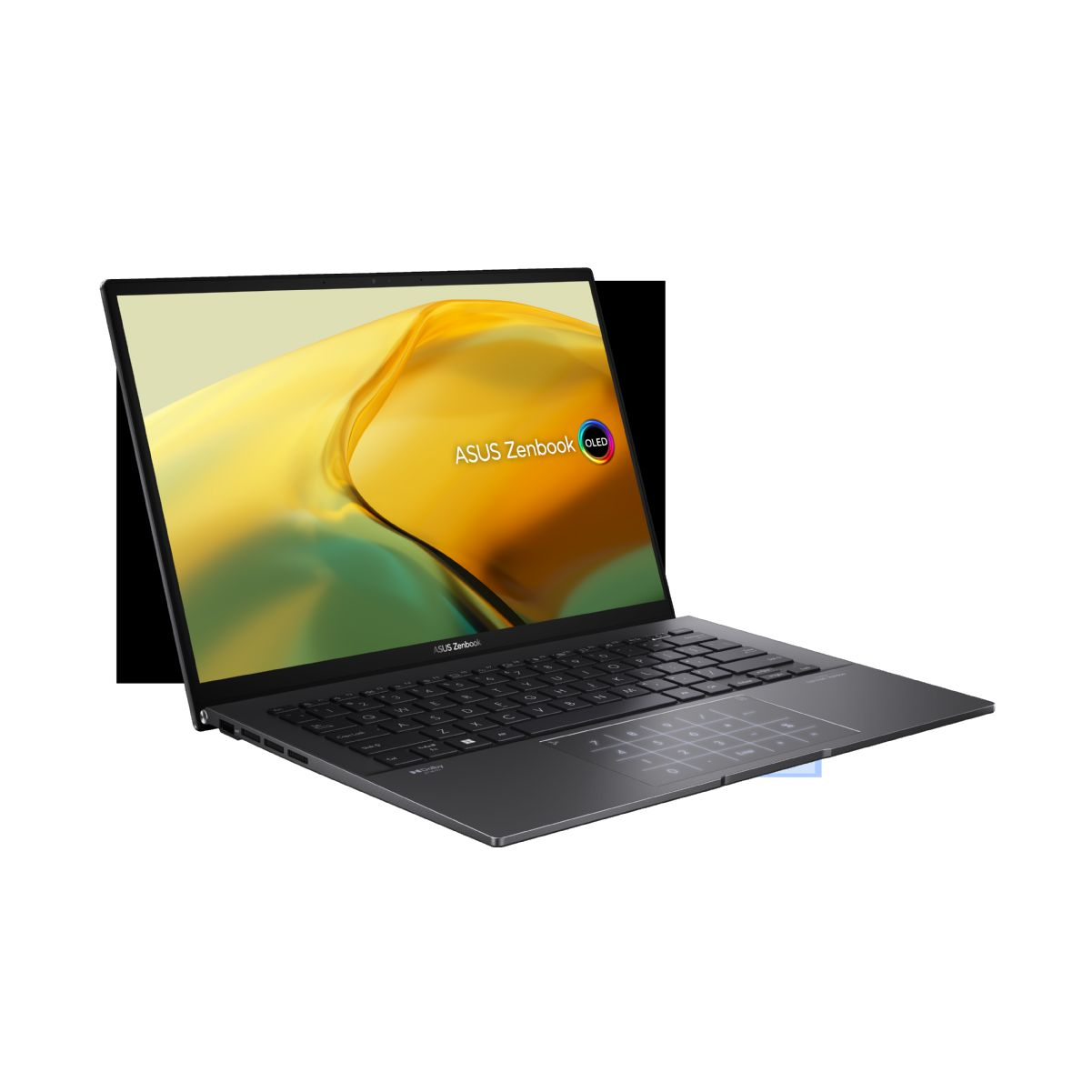Portátil Asus Zenbook sobre fondo blanco.