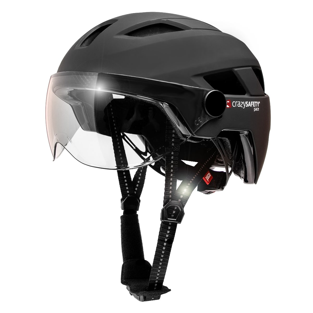 CRAZY SAFETY E-bike Helm 55-61 cm |EN1078 für Schwarz mit Erwachsene| cm, Visier|Crazy Black) zertifiziert, Safety