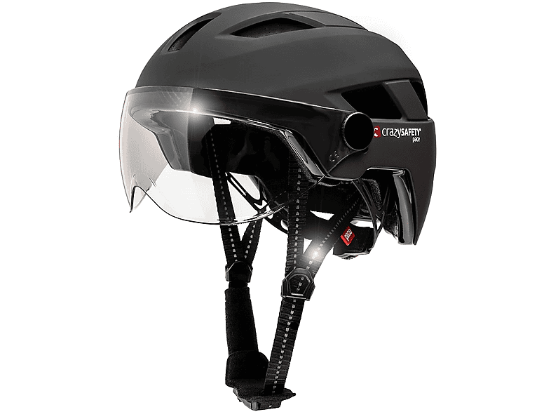 CRAZY SAFETY E-bike Helm 55-61 cm |EN1078 für Schwarz mit Erwachsene| cm, Visier|Crazy Black) zertifiziert, Safety