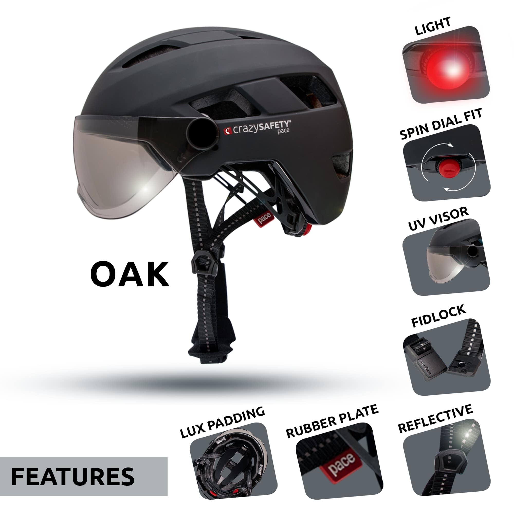 Black) Visier|Crazy cm Helm für Schwarz zertifiziert, 55-61 SAFETY cm, mit E-bike |EN1078 CRAZY Erwachsene| Safety