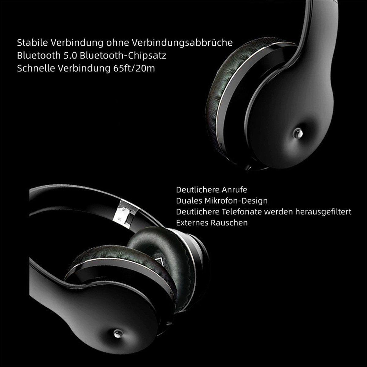 Stirnband Kopfhörer Over-ear SYNTEK schwarz Bluetooth Bass Bluetooth Laufen Sport Drahtloses Kopfhörer Bluetooth-Headset Bass,