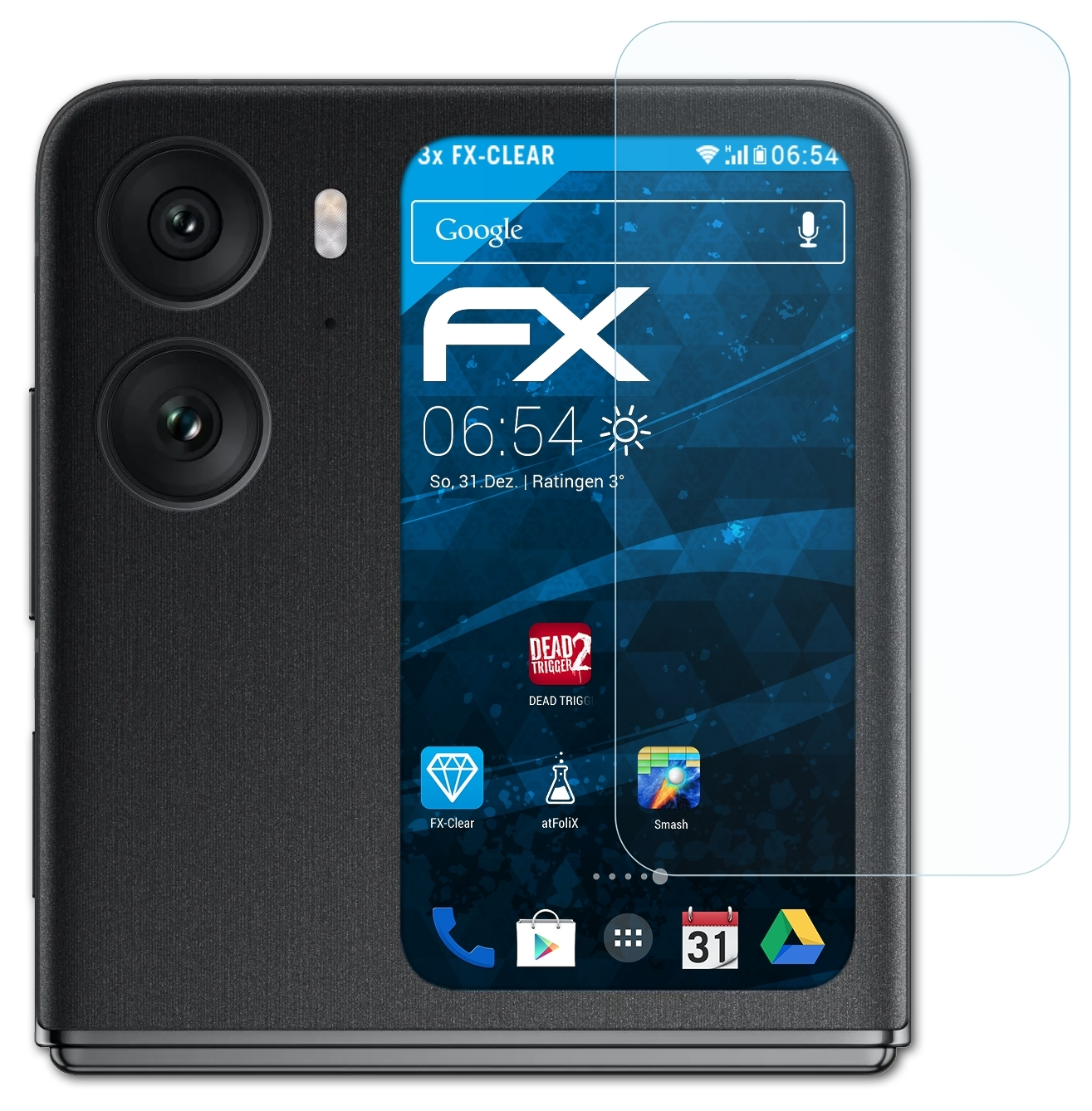 3x N2 (Backcover)) ATFOLIX Flip Oppo Find FX-Clear Displayschutz(für
