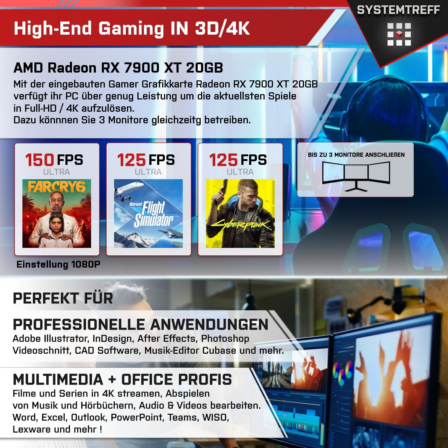SYSTEMTREFF Gaming mit GB Prozessor, 1000 GB mSSD, PC 7900 AMD Radeon Komplett GDDR6, Intel RAM, i9-12900F, GB i9-12900F RX 20 32 Core 20GB XT Komplett