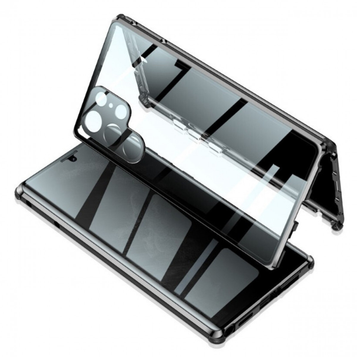 Kompakttasche, Schwarz INF Magnetische gehärtetem doppelseitige aus S22 Samsung, Glas, Ultra, Handyhülle