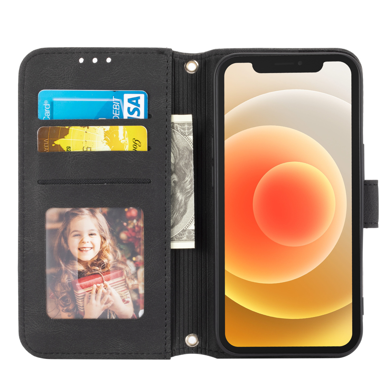 Schwarz Max, Fotoclip, mit Handyhülle Apple, kompati, Bookcover, Kartenhalter, Geldbörse, Pro iPhone zum Umhängen 14 INF