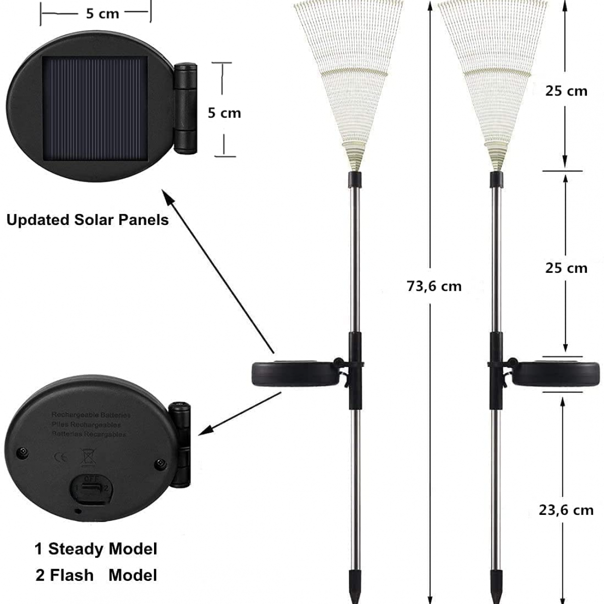 Silber/Schwarz Gartenleuchten 2er LED Solarleuchten, Pack Solarbetriebene Feuerwerkslichter INF