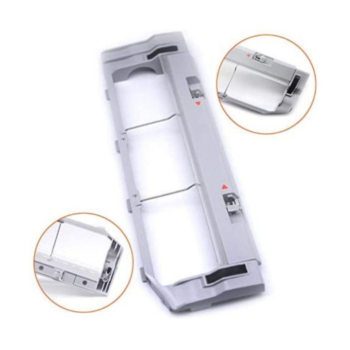 Szare części odkurzacza, z widokami z bliska.