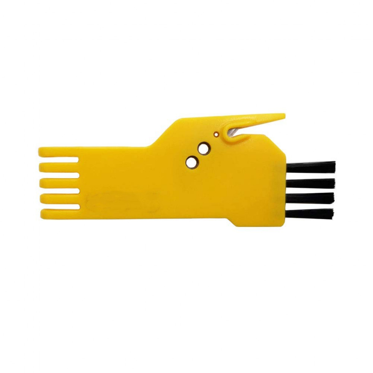 Żółte narzędzie do odkurzacza ze szczeciną. Ma szczeliny i otwory.