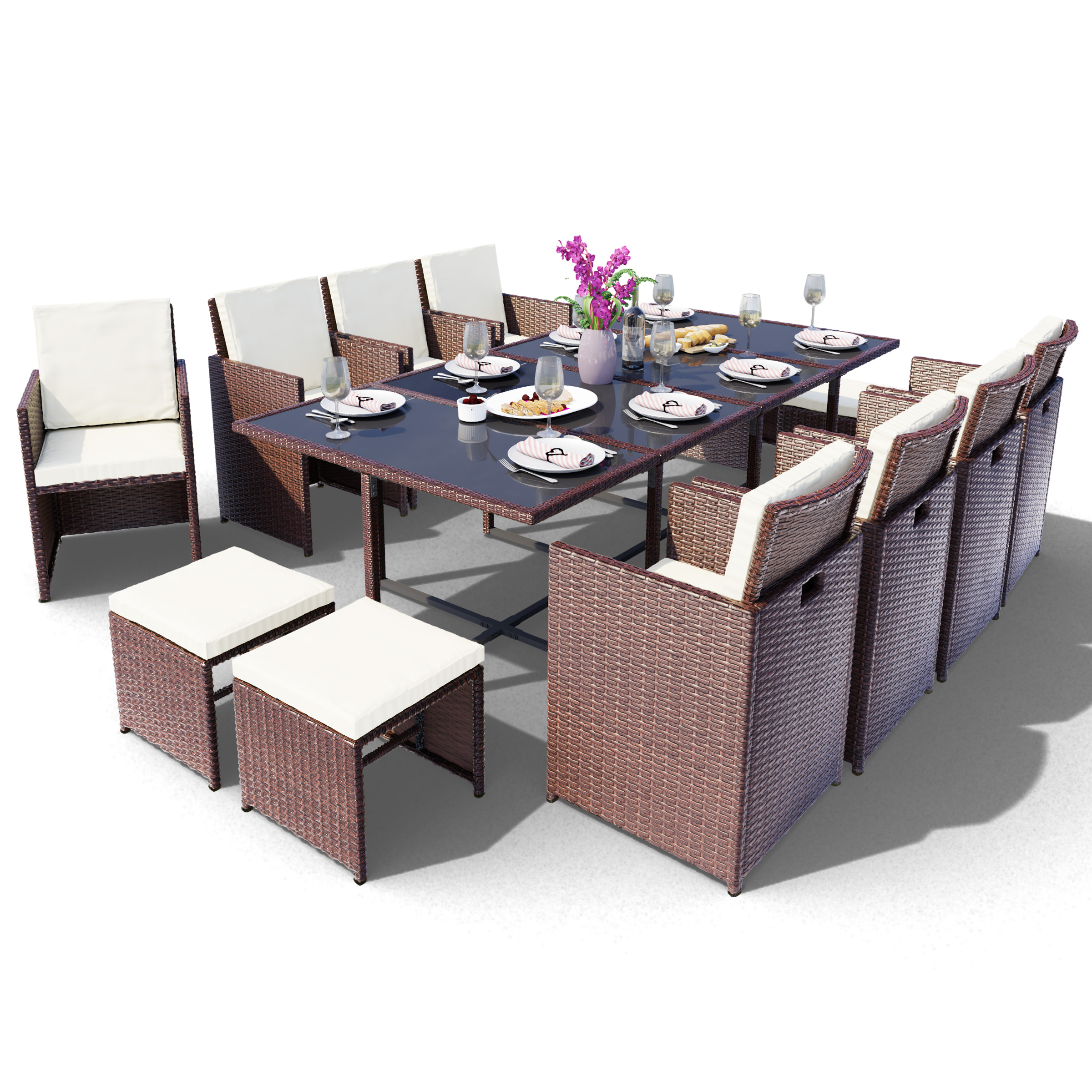 Gartentisch Stuhlset, HARMONIE Polyrattan & Braun - SWING Set und Sitzgarnitur 13-teilig Vegas