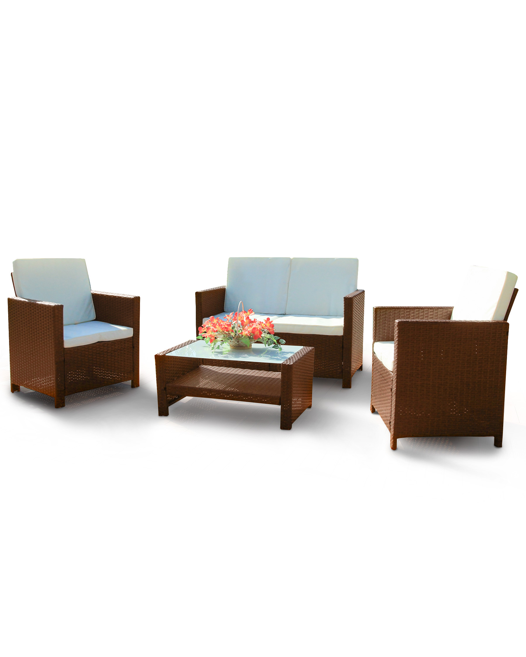 Stuhlset, HARMONIE - & SWING Sitzgarnitur Braun Miami und Polyrattan Gartentisch