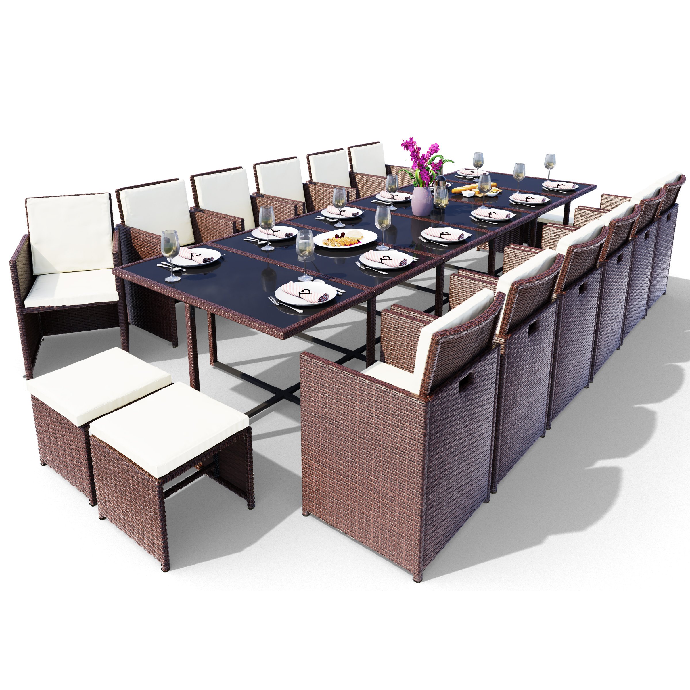 Braun - Vegas Sitzgarnitur 17-teilig Stuhlset, Polyrattan und Set & SWING HARMONIE Gartentisch