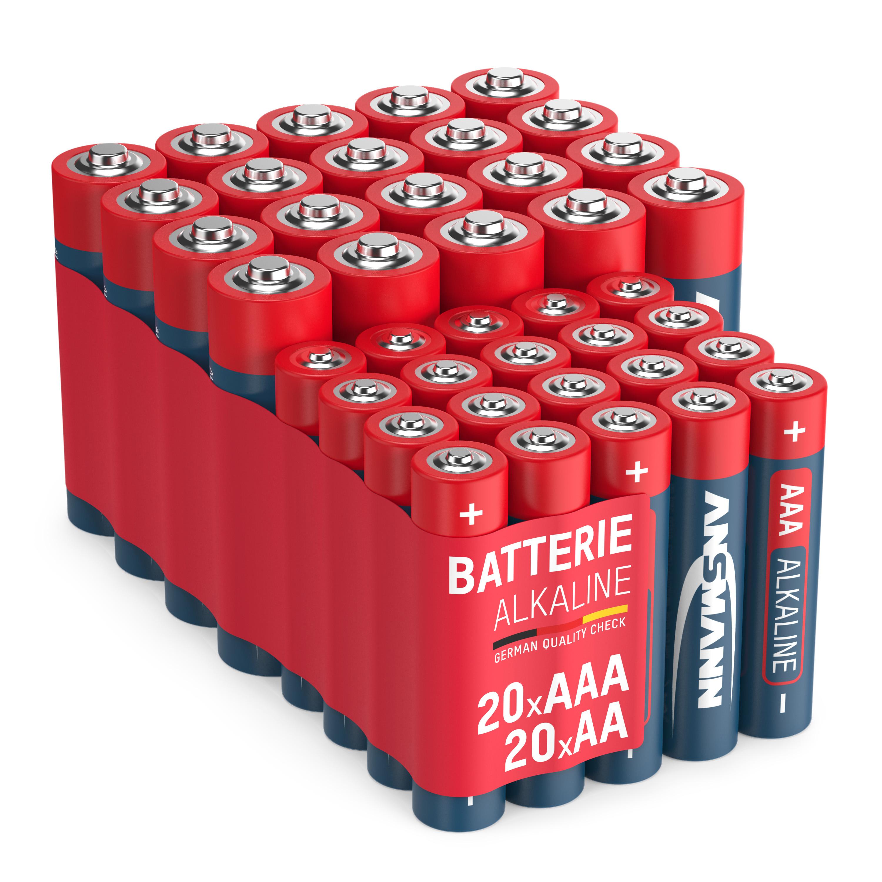 + AA Micro Batterie, Sparpack Alkaline AA AAA Mignon ANSMANN Mignon (Nickel-Metallhydrid), 20x LR03 NiMH 1.5 Volt 20x LR6
