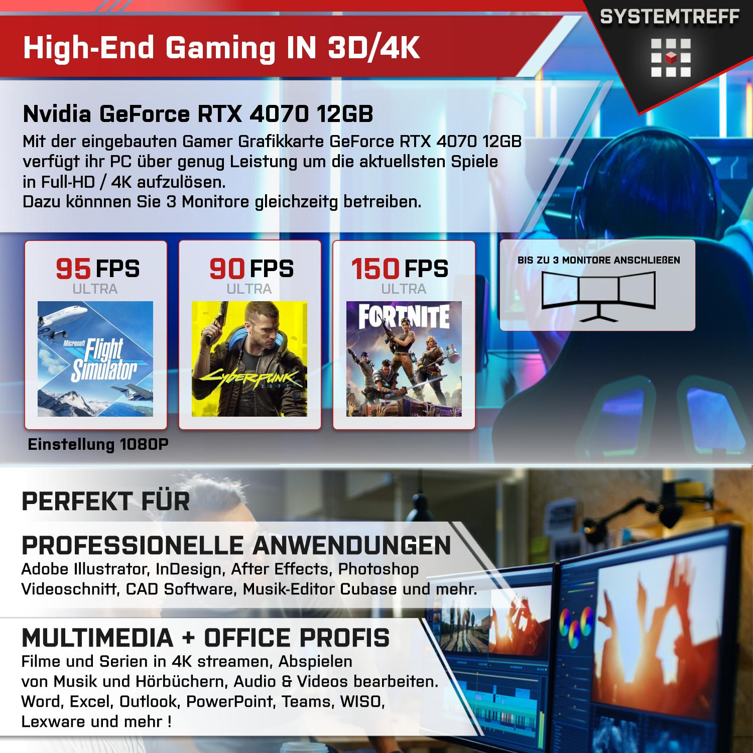 SYSTEMTREFF Gaming Komplett RTX 32 Nvidia GDDR6, Prozessor, 12GB 7 5700X, Ryzen 5700X RAM, GB GB GB 4070 1000 Komplett mSSD, GeForce AMD mit PC 12