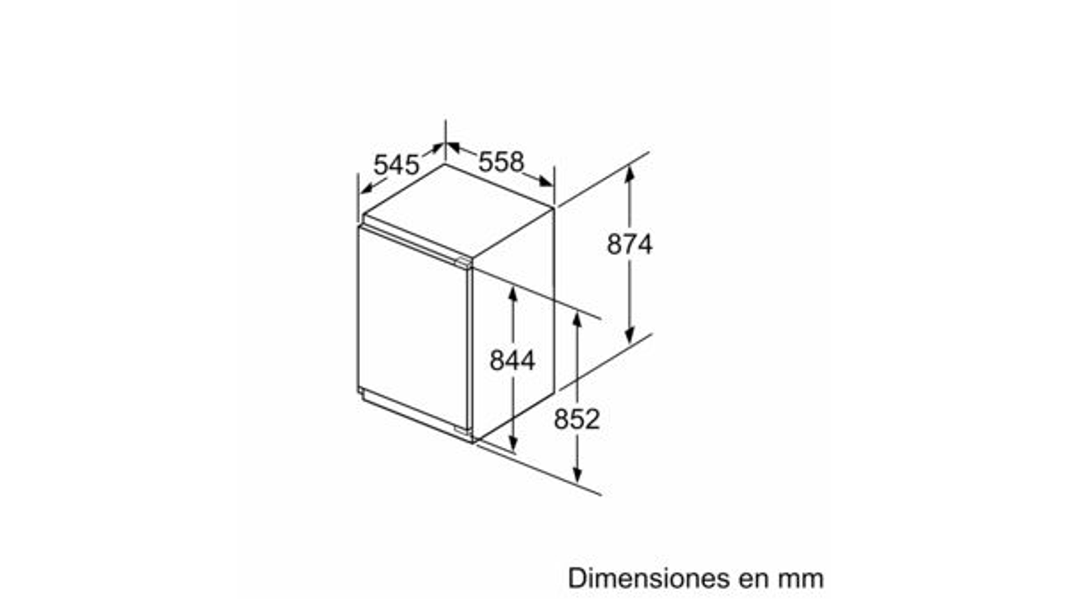 A diagram showing dimensions of a refrigerator, with labels in Spanish.