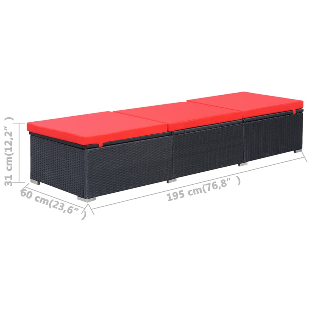 Rot Sonnenbett, und 44405 Schwarz VIDAXL