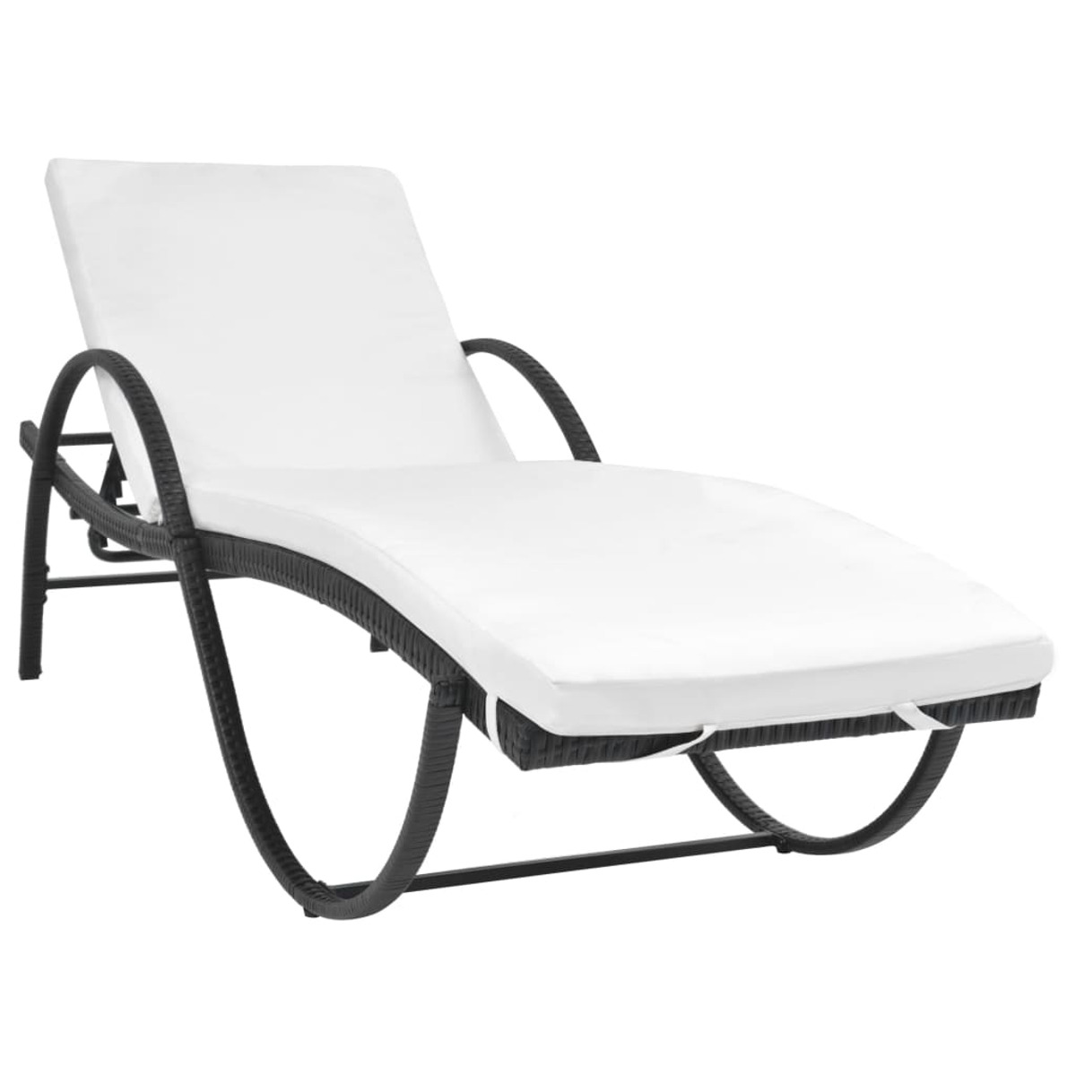 Weiße Chaiselongue mit schwarzem Rahmen. Der Stuhl hat ein geschwungenes Design. Isoliert auf Weiß.