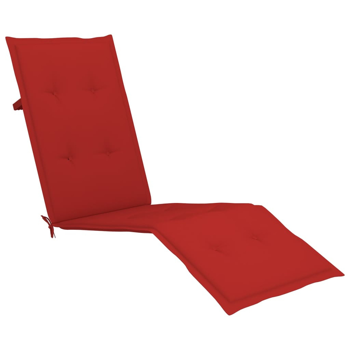 Rotes Chaiselongue-Kissen. Knopfformdetails. Bindebänder. Weißer Hintergrund.
