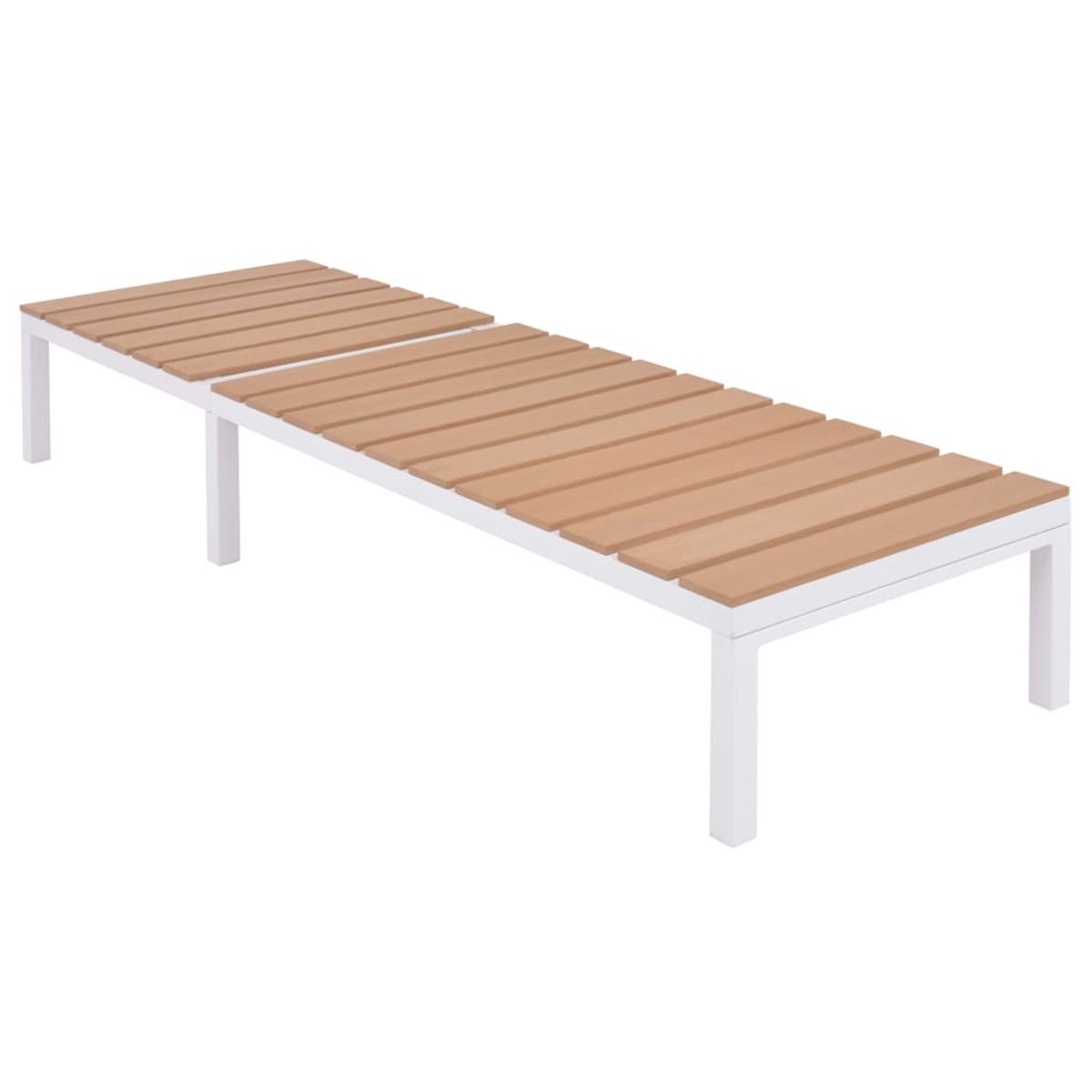 Eine weiße Outdoor-Lounge mit Holzlatten, auf weißem Hintergrund.