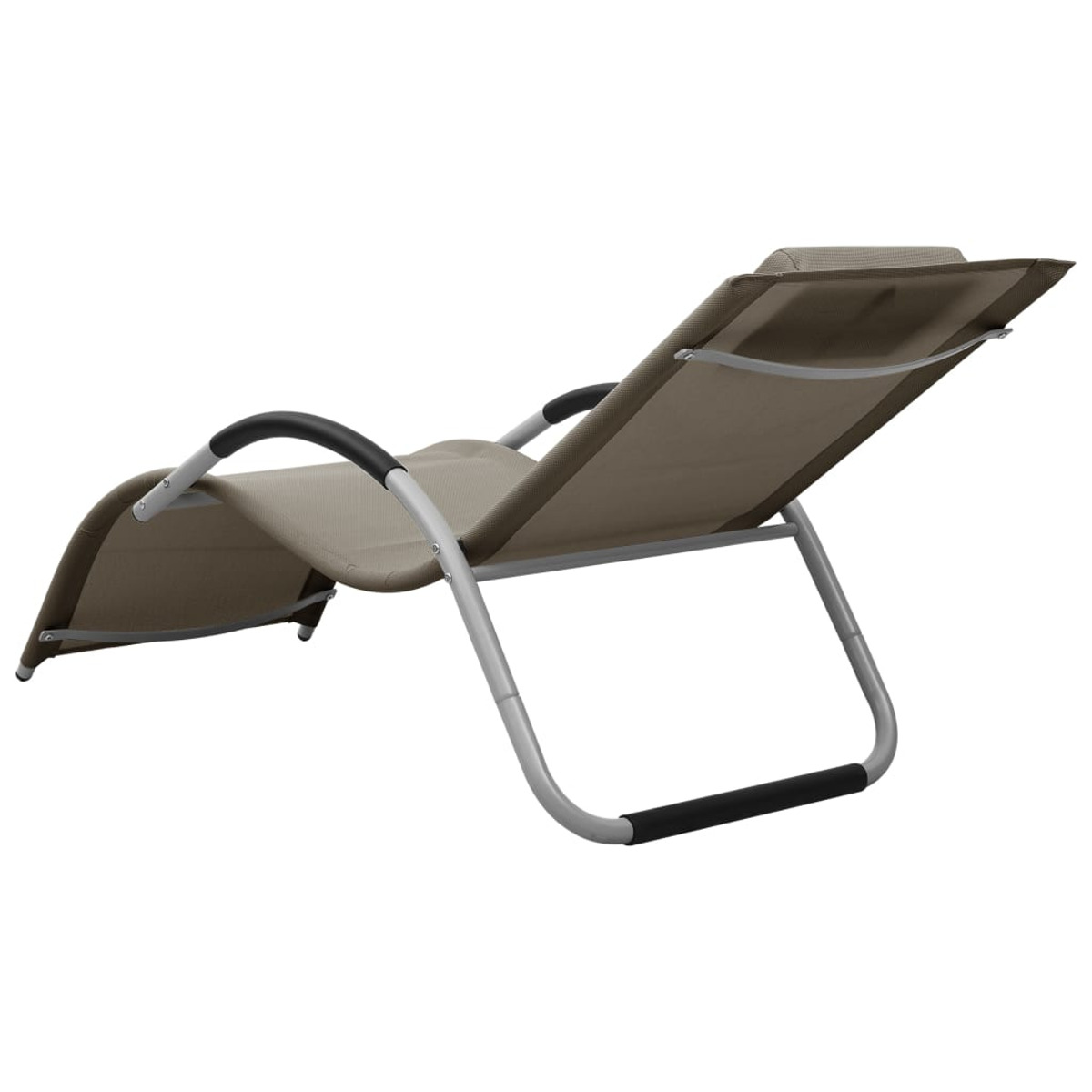 Brauner Outdoor-Liegestuhl von hinten, Gestell und Kopfstütze zeigend.