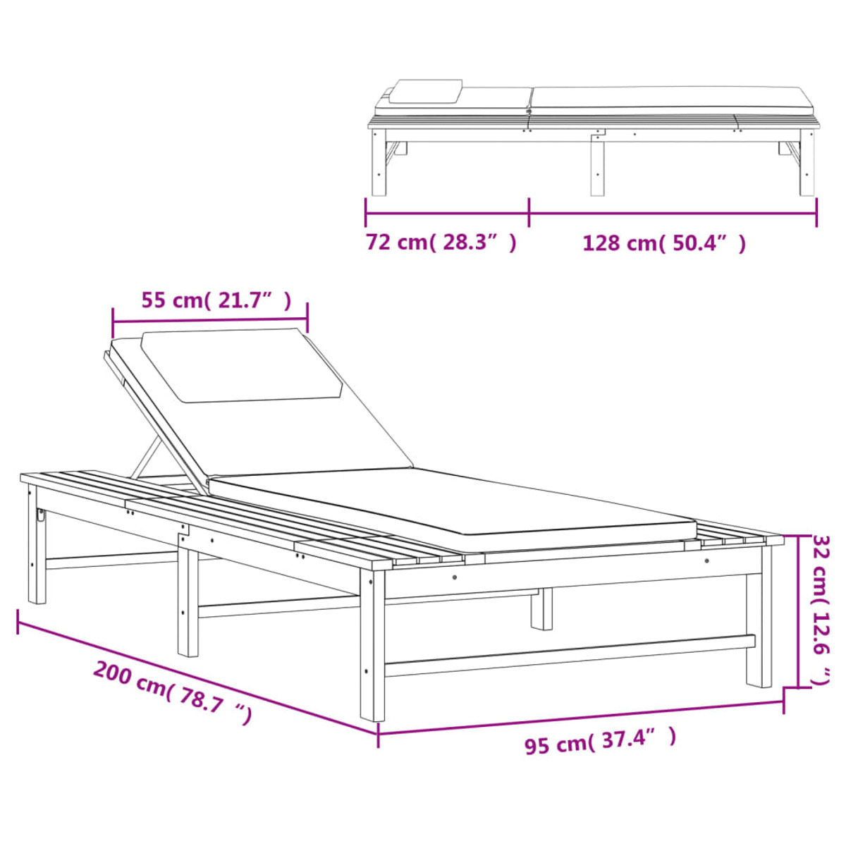 Cremeweiß 362155 Sonnenbett, VIDAXL