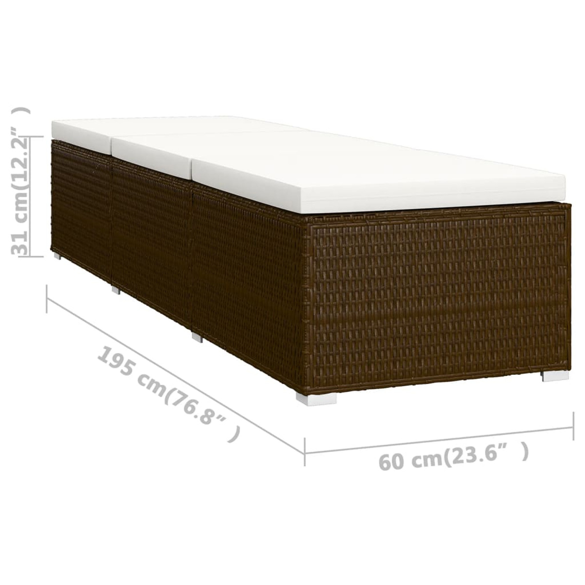 VIDAXL 46226 Sonnenbett, braunes / Rattan cremeweiße Kissen