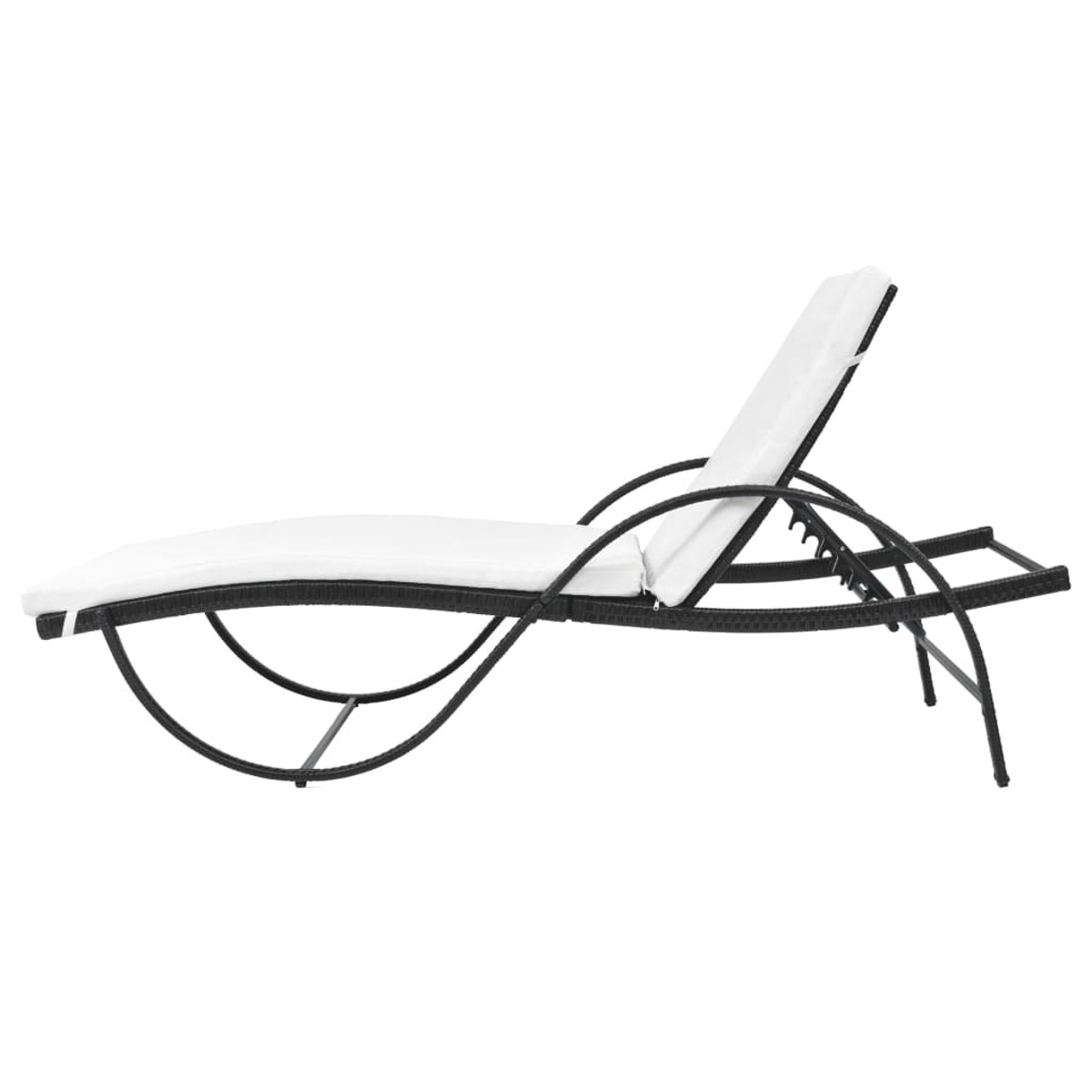 Schwarz-weiße Chaiselongue mit geschwungenem Design, vor weißem Hintergrund.