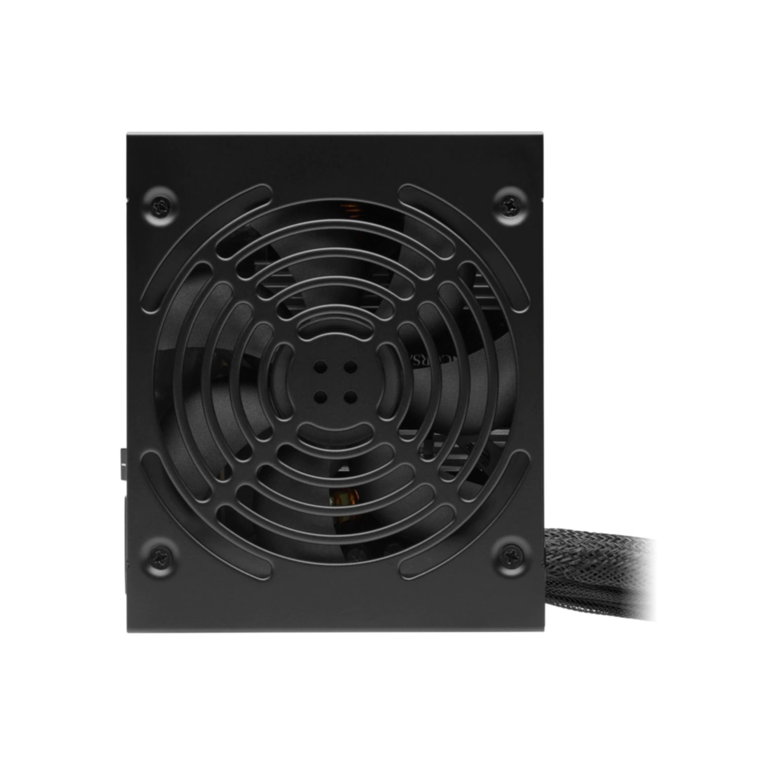 Alimentatore nero con ventola e cavo nero.