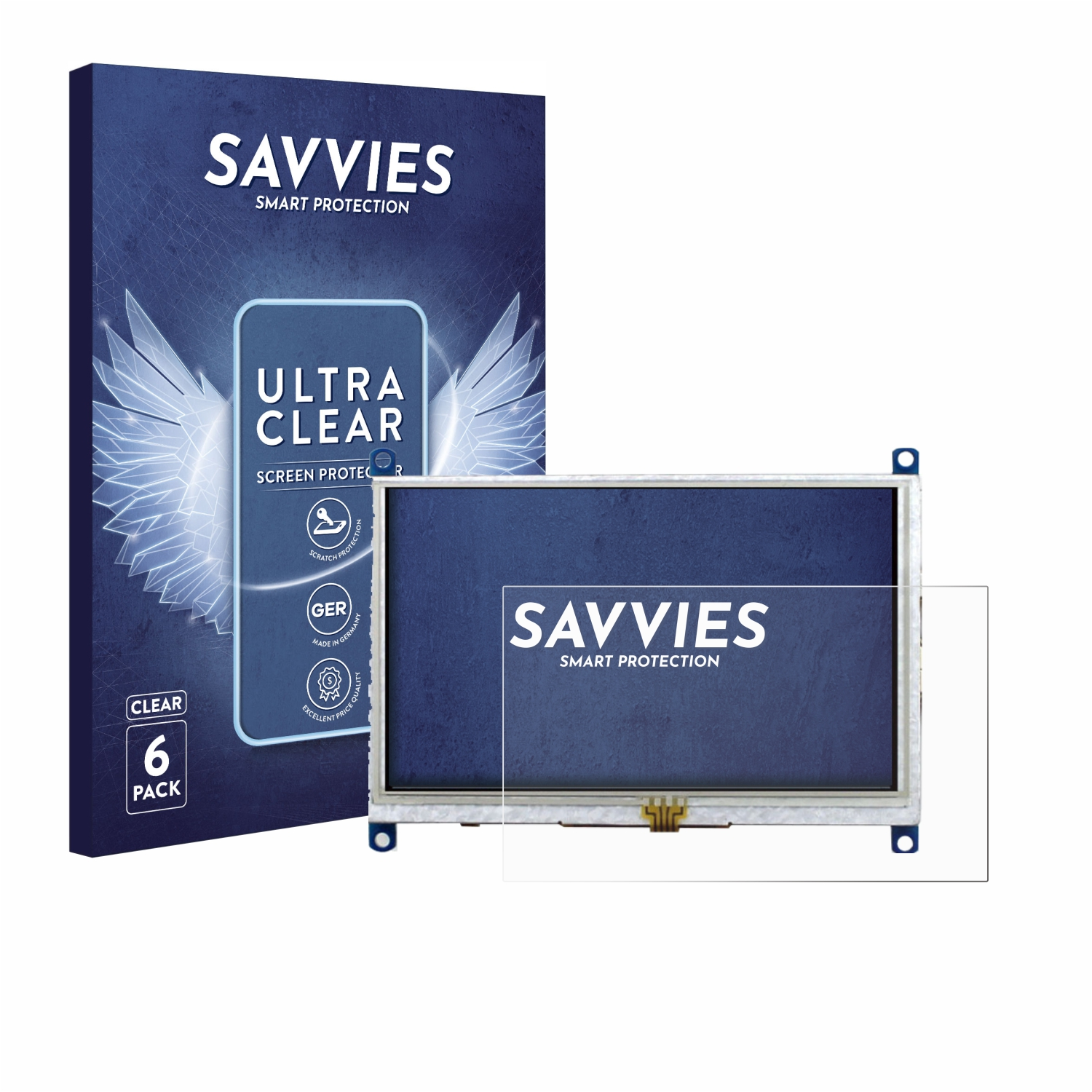 Displayschutzfolien-Paket mit einem Bildschirm auf der rechten Seite.
