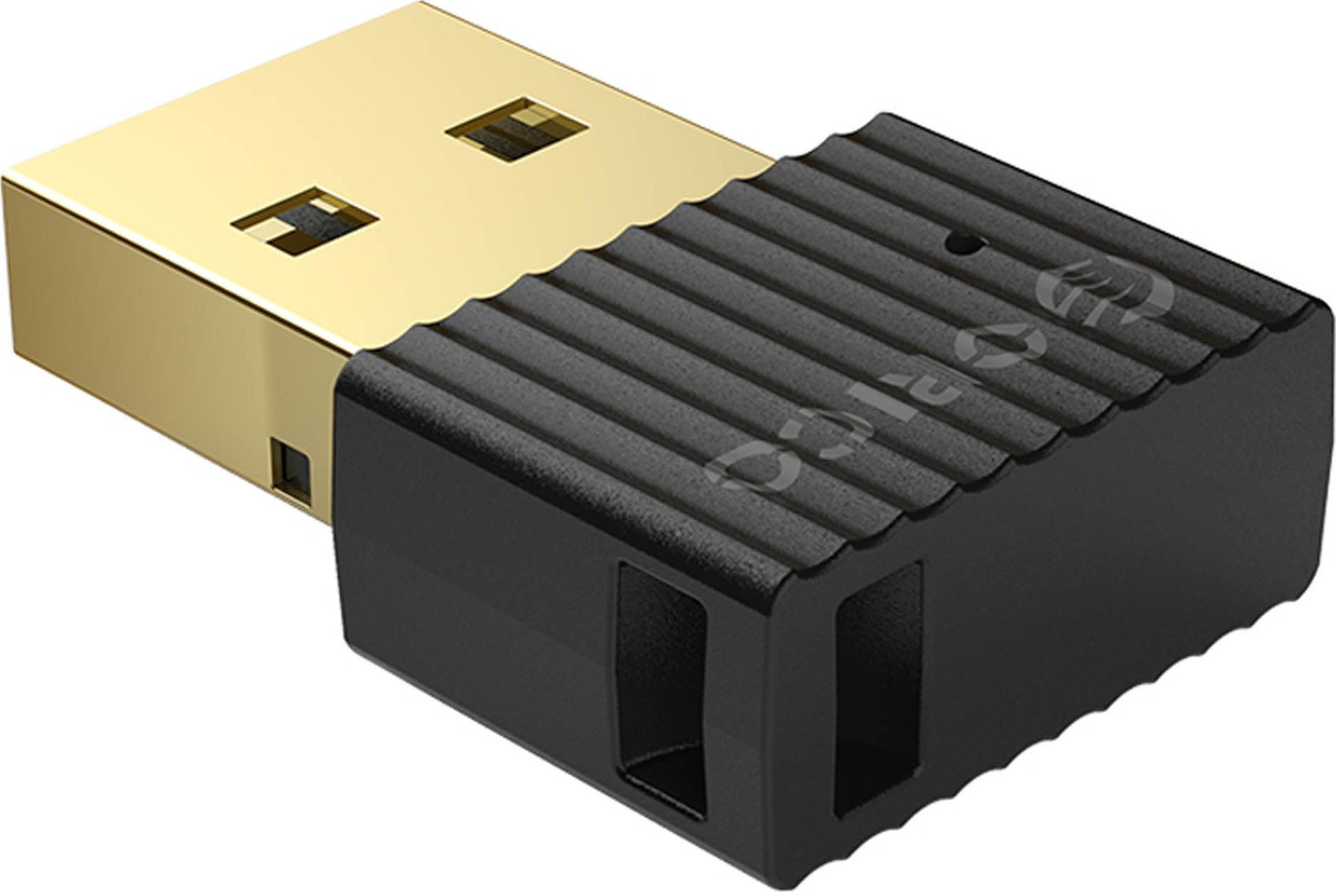 Adaptador USB Wi-Fi negro y dorado. Marca Orico en el lateral.
