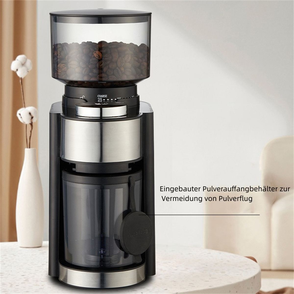 SYNTEK Elektrische Kaffeemühle Schwarz Feinmahlwerk Kaffeemühle Grob- schwarz einstellbar Kaffeemaschine und