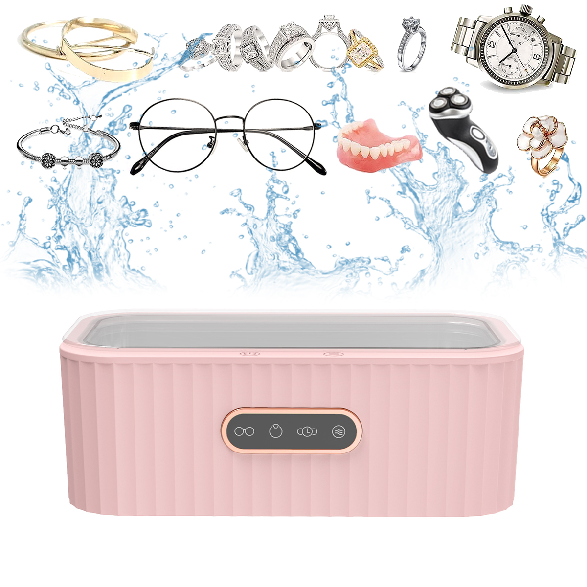 DEDOM Ultraschallreiniger, 45000 Hz, 400 Schmuck, ml, 4 Brillen, rosa Brillenreinigungsmaschine Reinigungsmodi Uhren. für