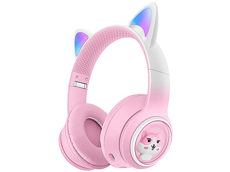 KINSI Kopfhörer, Drahtloses Bluetooth, für rosa Bluetooth Over-ear Kinder-Kopfhörer, Mädchen Kopfhörer Katzenohren-Kopfhörer