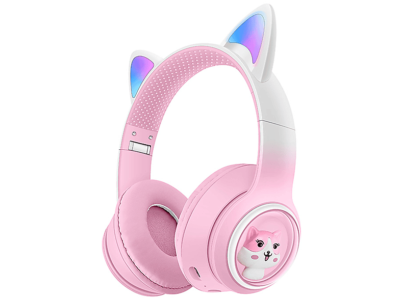 KINSI AKZ02 Katzenohren mit Lichter, Over-ear Kopfhörer Bluetooth rosa