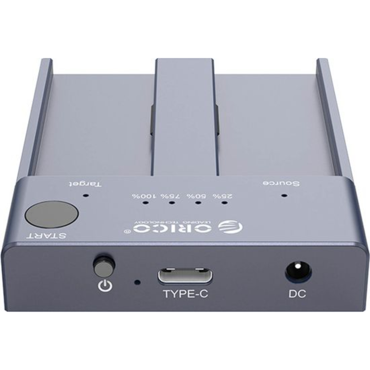 Dispositivo grigio con pulsanti e porte etichettate START, TYPE-C e DC.