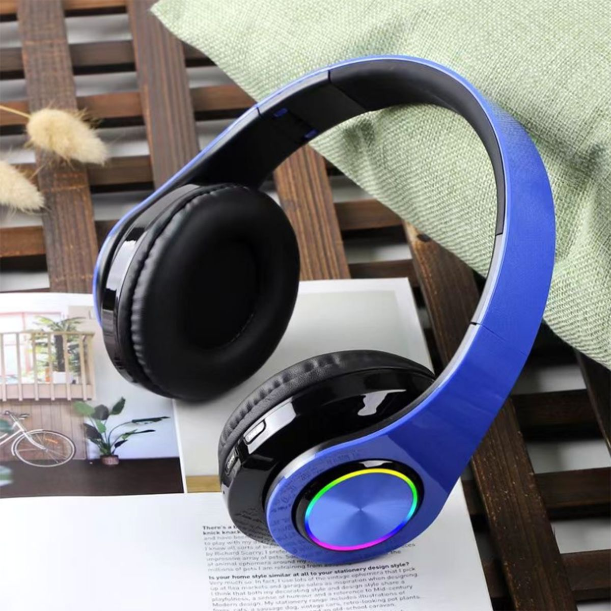 KINSI Bluetooth-Kopfhörer,Gaming-Headset,kabelloses Kopfbügel-Kopfhörer Over-Ear-Kopfhörer, Kopfhörer blau Over-ear Bluetooth