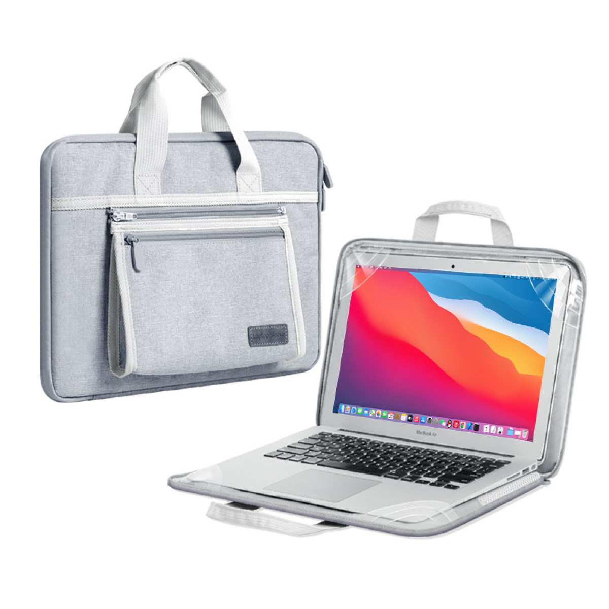 + INF Dunkelblau Verschleißfestes Laptoptasche Kompakttasche Metallreißverschluss Kristallsamt, Oxford-Gewebe + Laptoptaschen-Set Universal für