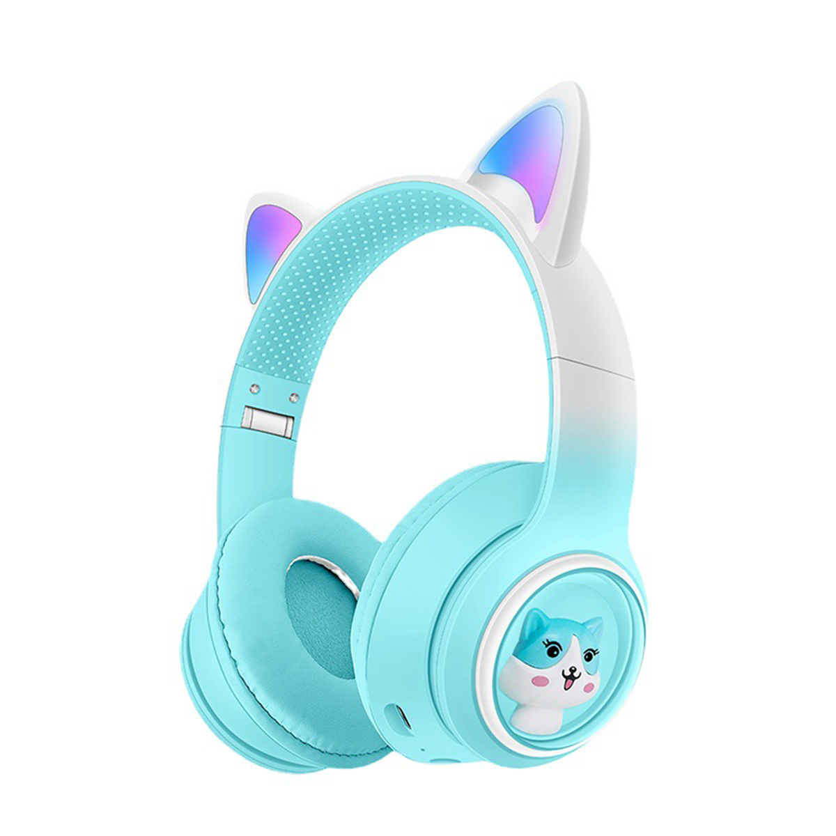 Kinder-Kopfhörer, blau Over-ear Mädchen für Kopfhörer Kinder-Kopfhörer, Bluetooth Katzenohren-Kopfhörer KINSI