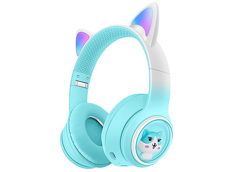 KINSI Kinder-Kopfhörer, Katzenohren-Kopfhörer für Mädchen Kinder-Kopfhörer, Over-ear Kopfhörer Bluetooth blau
