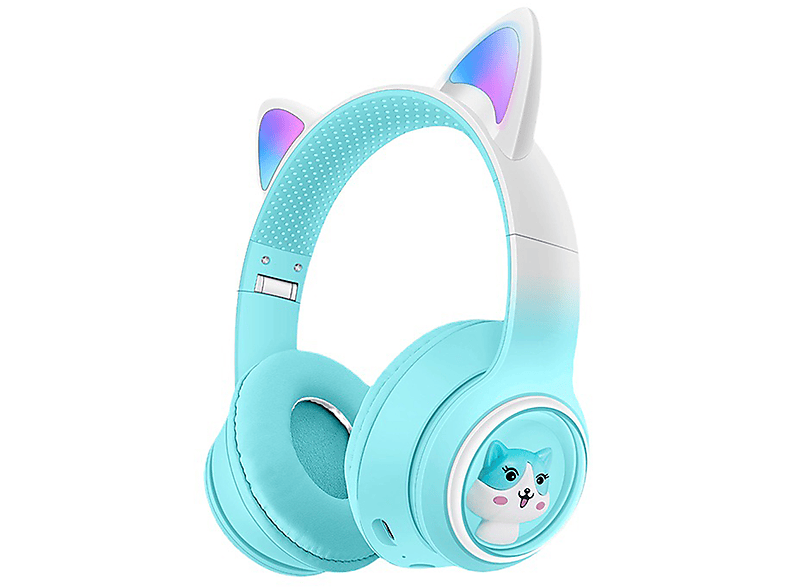KINSI AKZ02 Katzenohren mit Lichter, Over-ear Kopfhörer Bluetooth blau