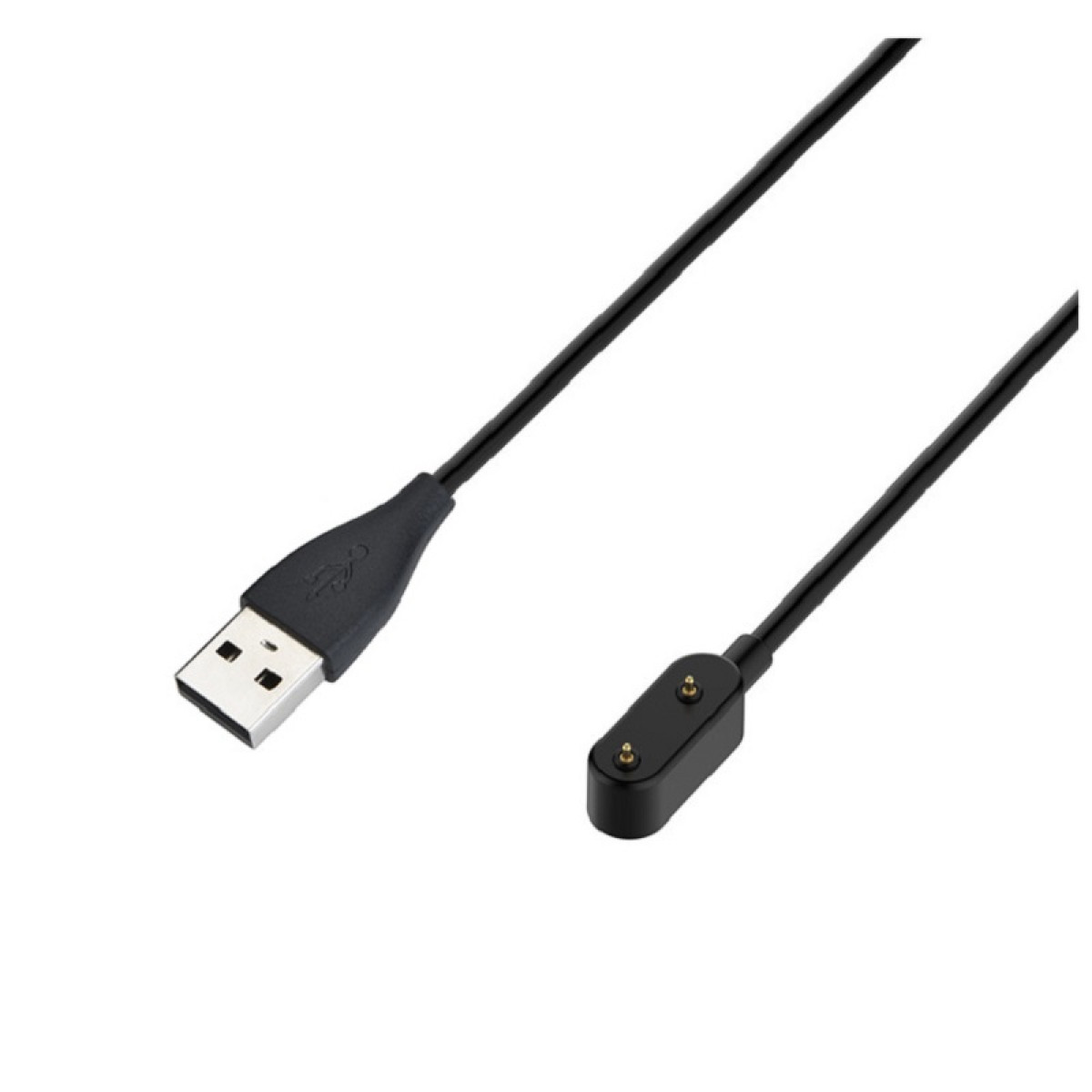Ein schwarzes USB-Kabel mit einem USB-Anschluss und einem magnetischen Ladeende.