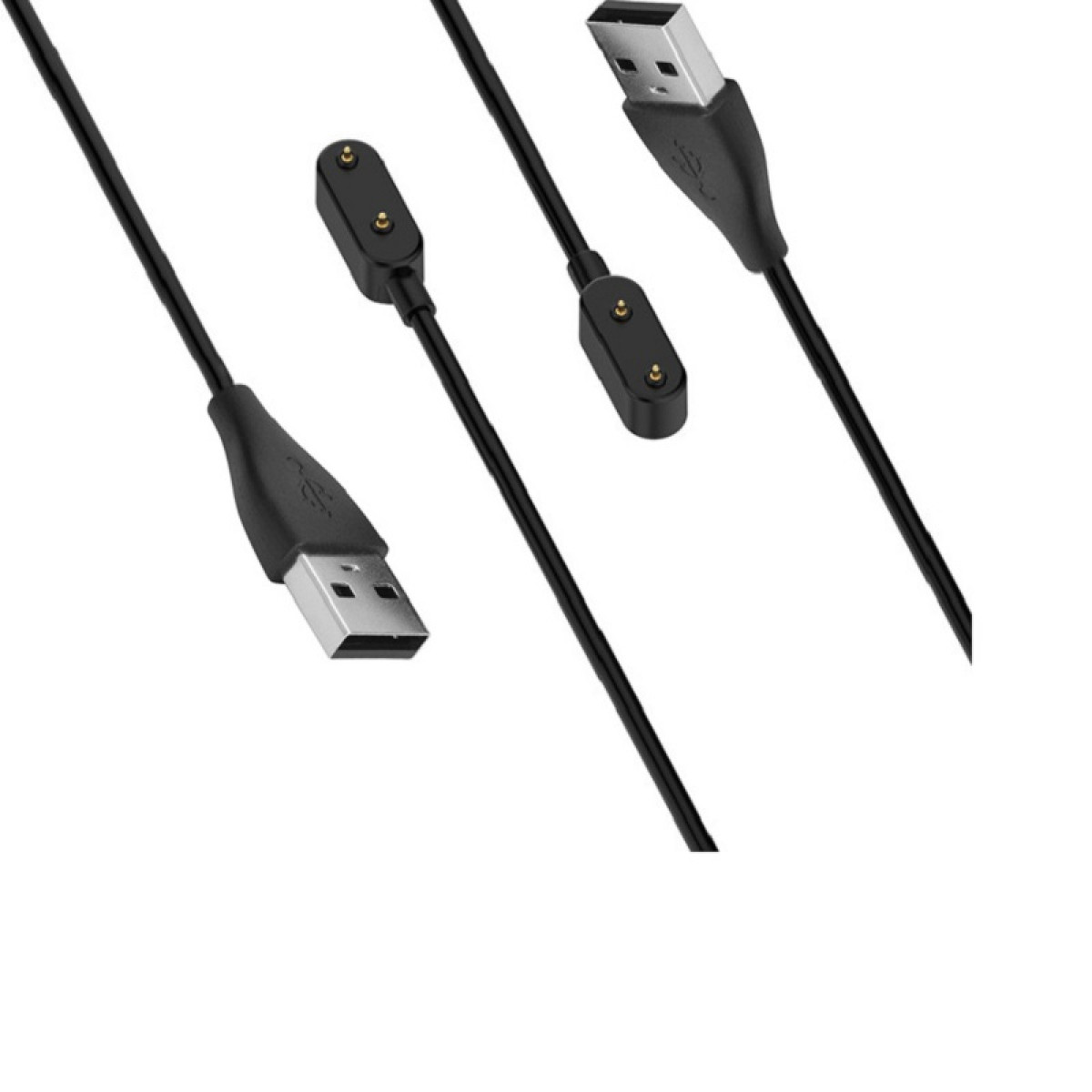Vier schwarze USB-Kabel mit USB-A-Anschlüssen und Ladepads für ein Gerät.