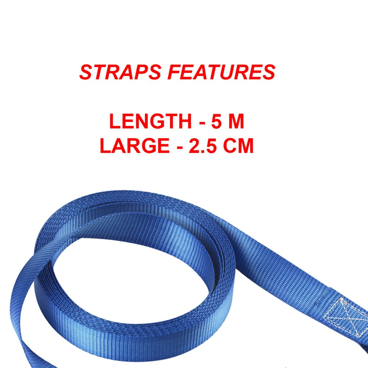 Cinturino blu con testo bianco: Caratteristiche cinghie, Lunghezza - 5 M, Larghezza - 2,5 CM